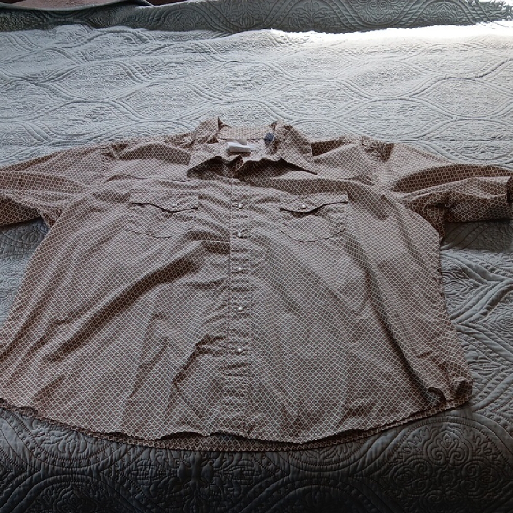 Wrangler Western‎ Brown Patterned Pearl Snap Shirt XXL